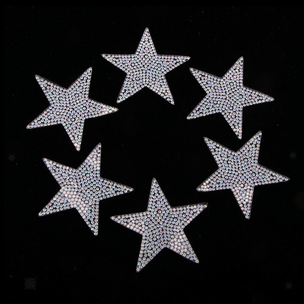 6pcs glitter star patches iron on patches applique colorful rhinestones