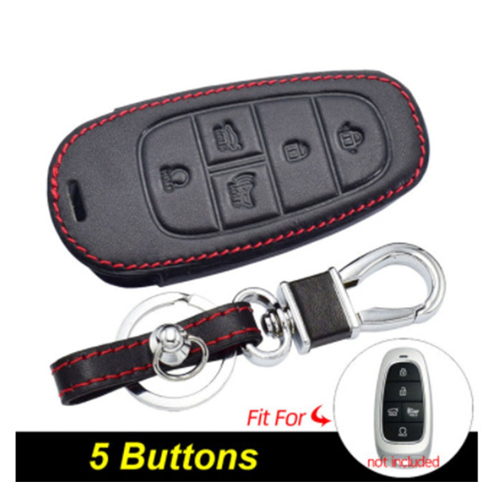 For HYUNDAI Santa Fe Sonata 5 Button Remote Smart Leather Key Fob Case Cover