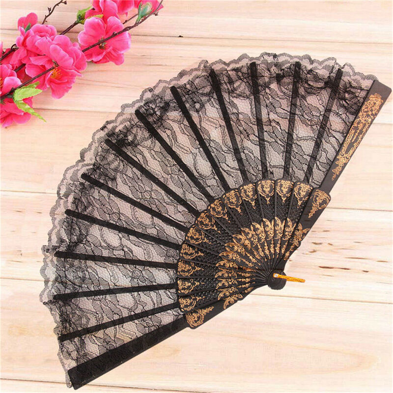 Spanish Lace Flower Silk Folding Wedding Prom Party Hand Held Dance Fans HoDD