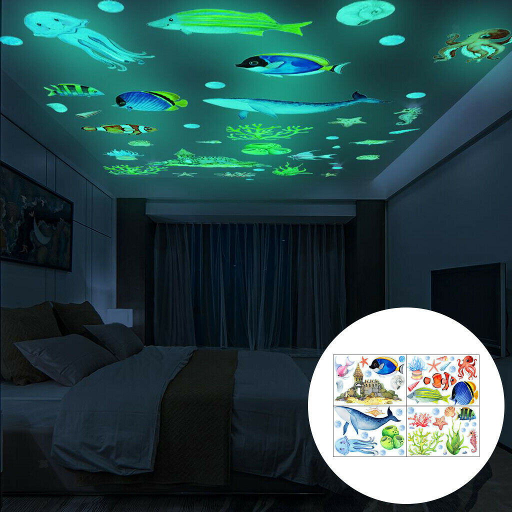 4pcs DIY Ocean Animals Wall Decals Bathroom Bedroom Living Room Poster