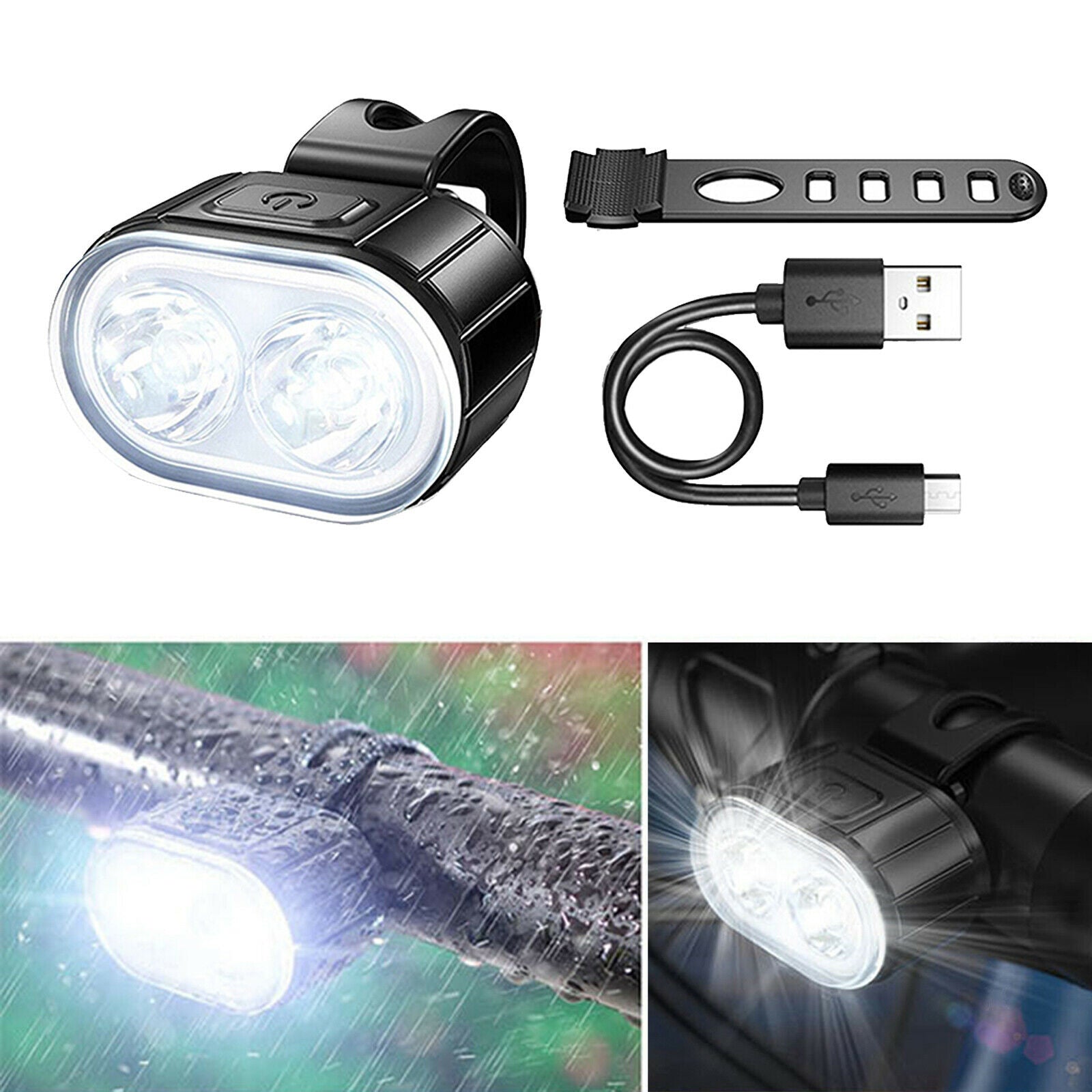 LED USB Rechargeable Bicycle Lights Bright Warning Lamp Road Mountain Bike