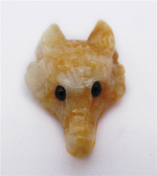 38x25x11mm Natural Yellow Jade Carved Fox Head Statue Healing Decoration HH8121