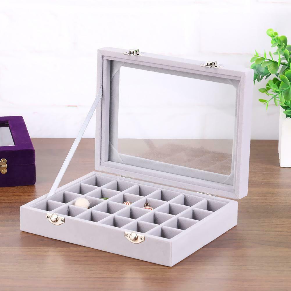 24 Grid Velvet Women Jewelry Packaging Boxes Ring Earrings Organizer Case @