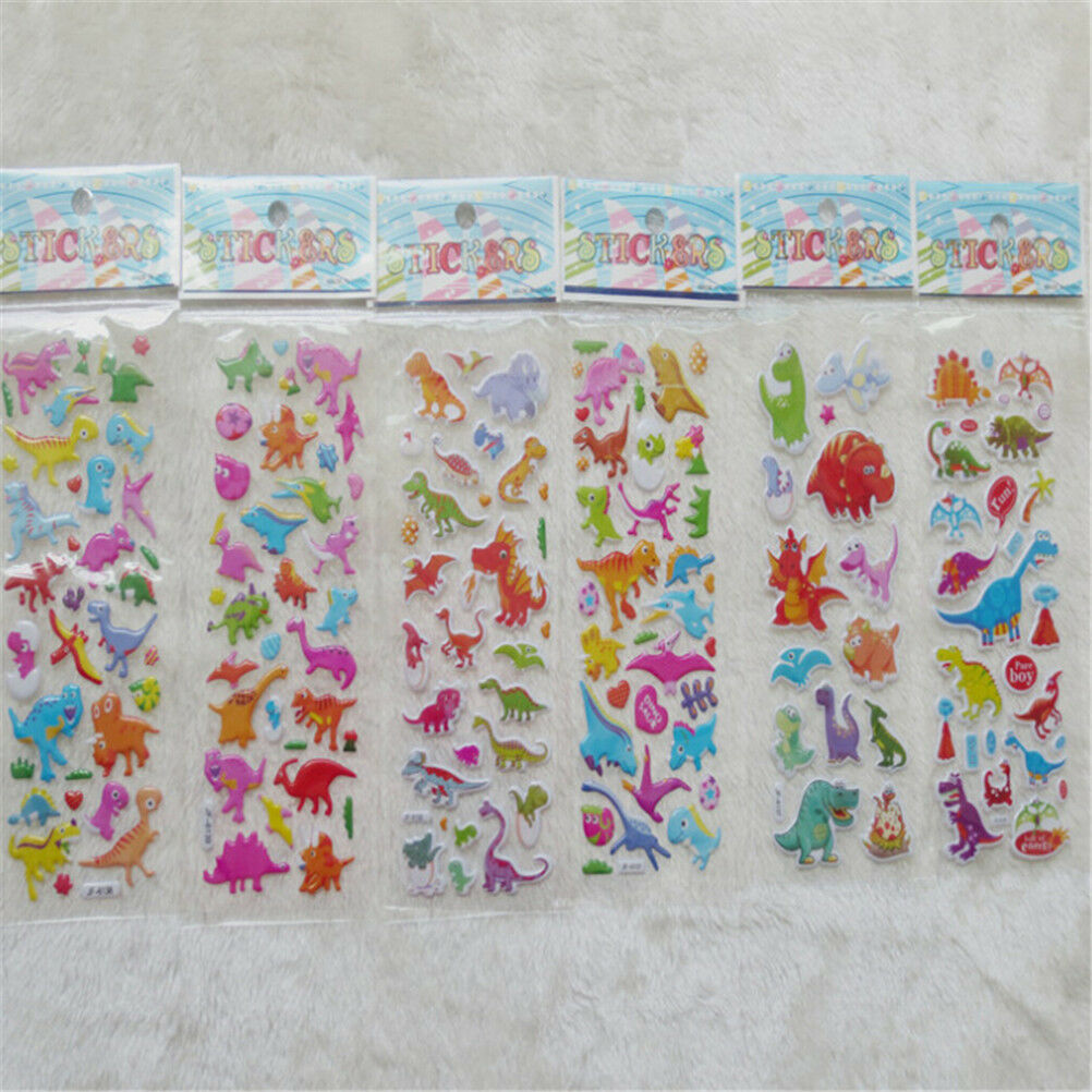 5 Sheets Cute Dinosaur Bubble PVC Stickers Cartoon Kids Classic Toys Stick.l8