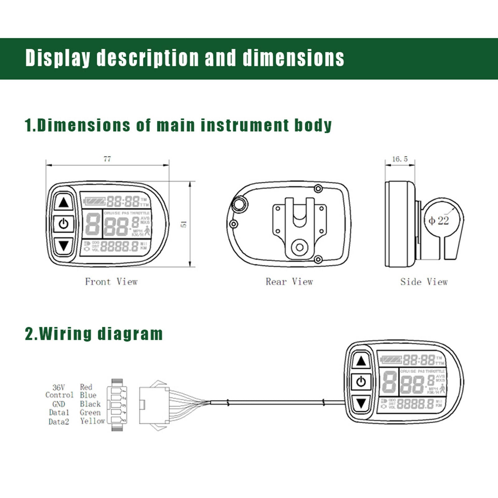 24V/36/48V KT LCD5 Display Electric bikes Parts Meters Panel SM Connector