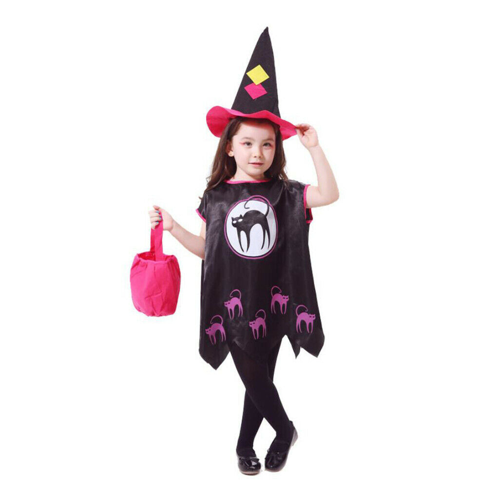 Girls Witch Costume Set Hat + Cloak + Witch Bag Costume Party Accessory For