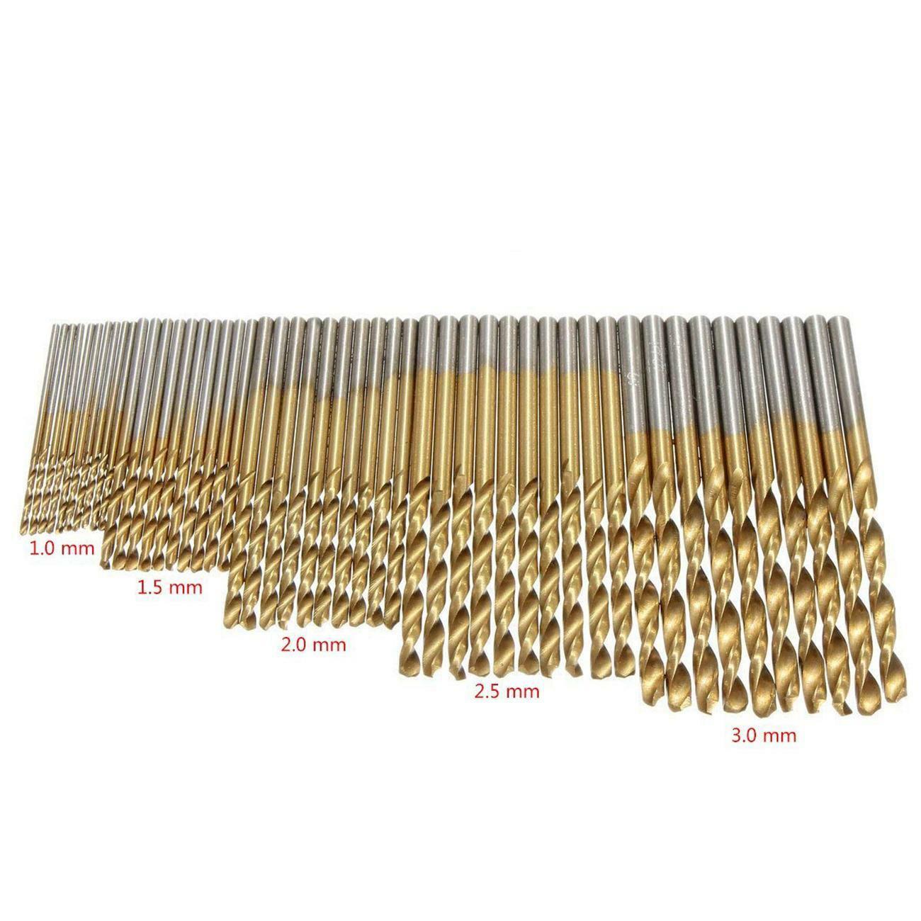 50 PCS Titanium Coated HSS High Speed Steel Drill Bit Set Tool 1/1.5/2/2.5/3mm
