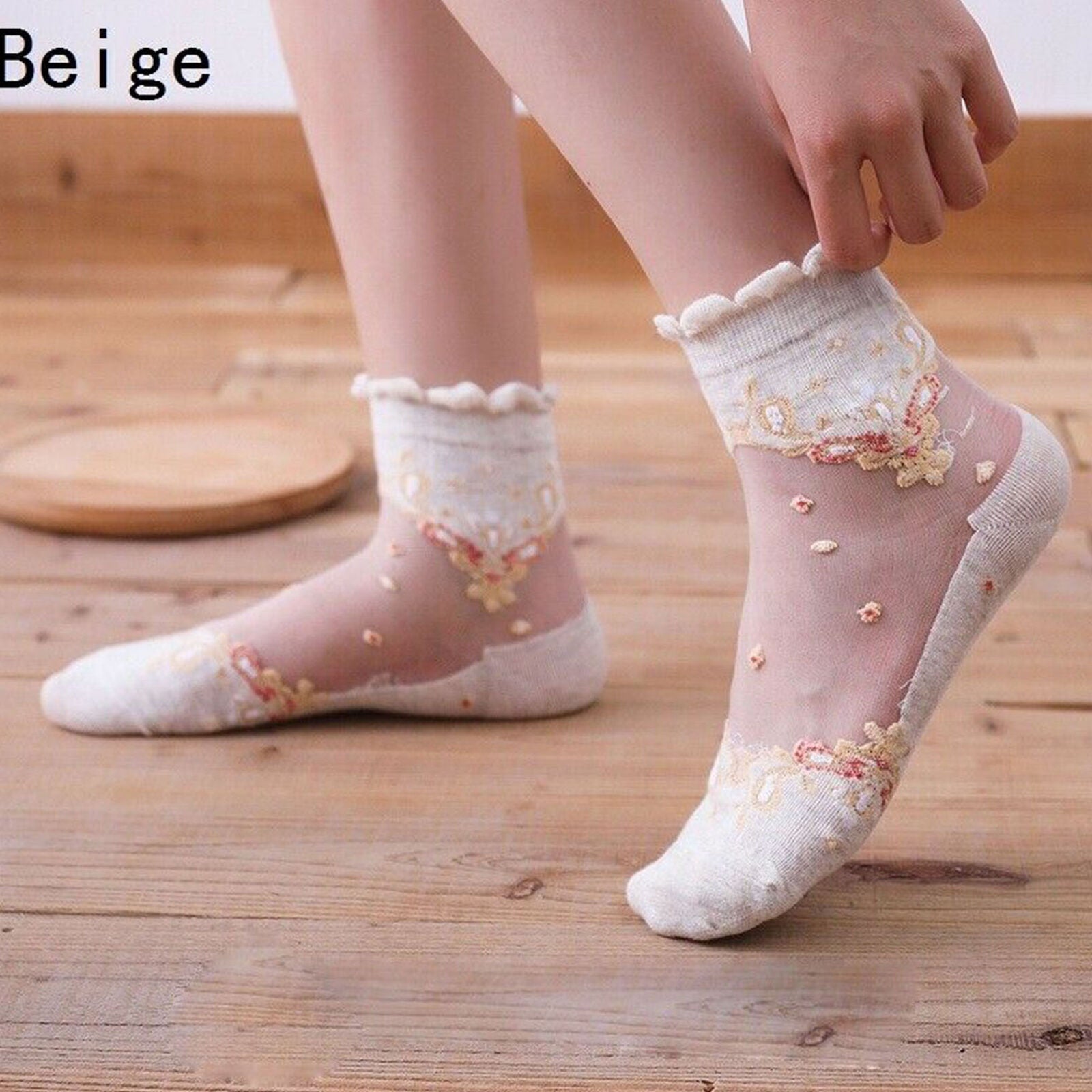 6 Pairs of Ladies Flowers See Through Lace Ruffle Short Ankle Socks  Sweet Thin