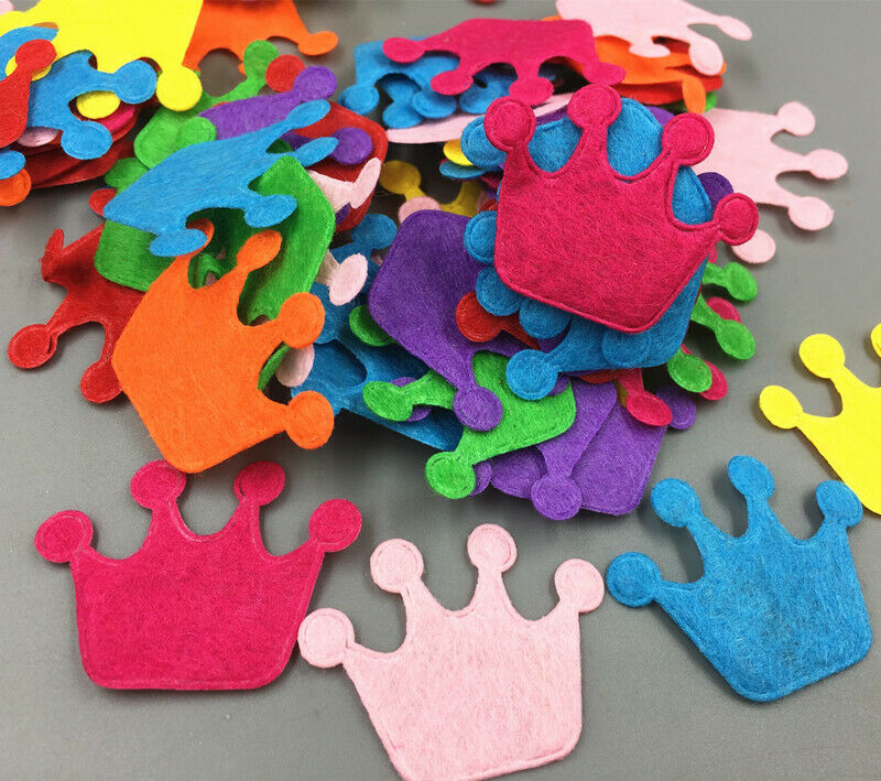 100pcs Imperial crown shape Mixed Colors Die Cut Felt Appliques Cardmaking Craft
