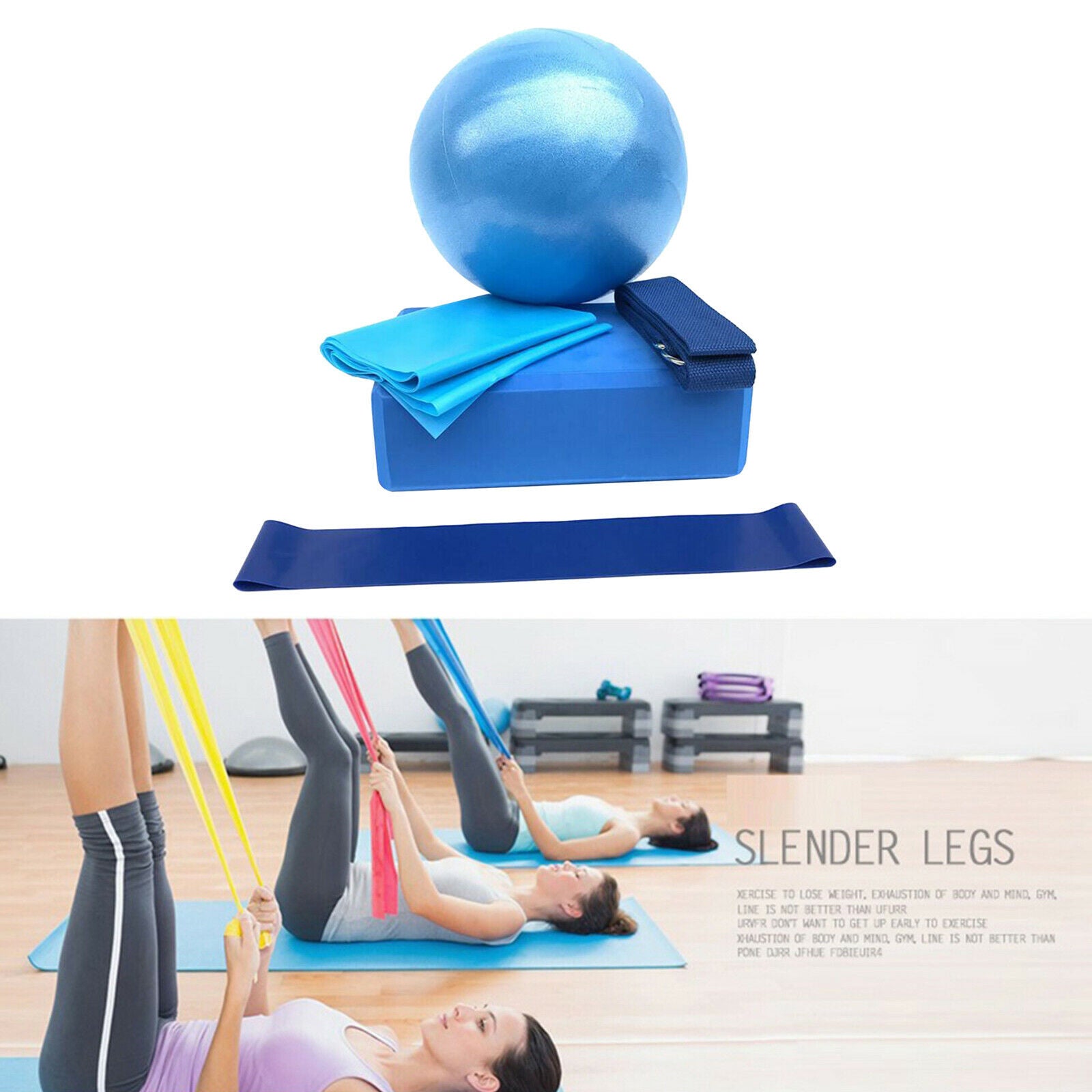 5PCS/Set Yoga Blocks Ball Exercise Fitness Equipment Womens Pilates Kit