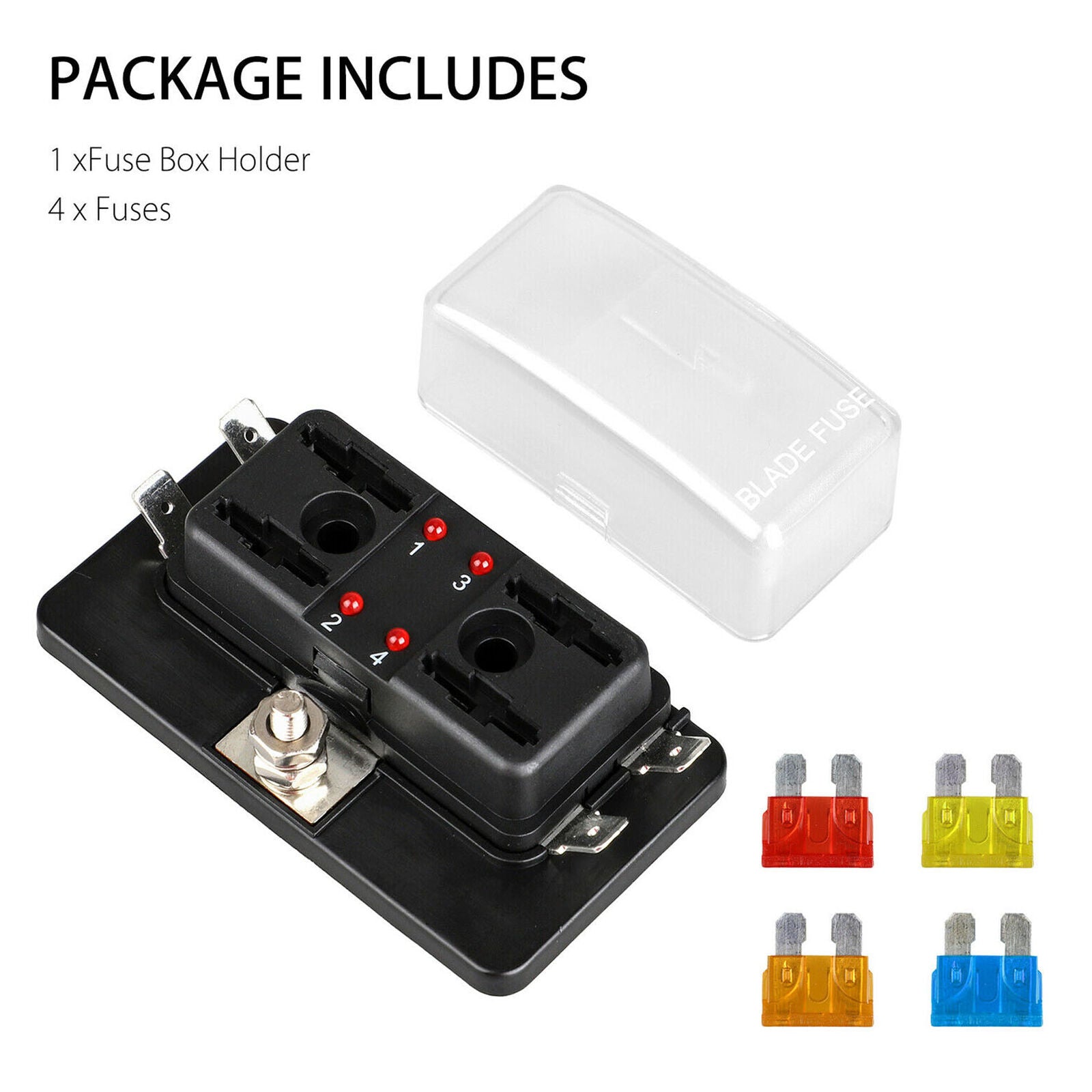 4Way 12V 24V Auto Car Power Distribution Blade Fuse Holder Box Block Panel Board