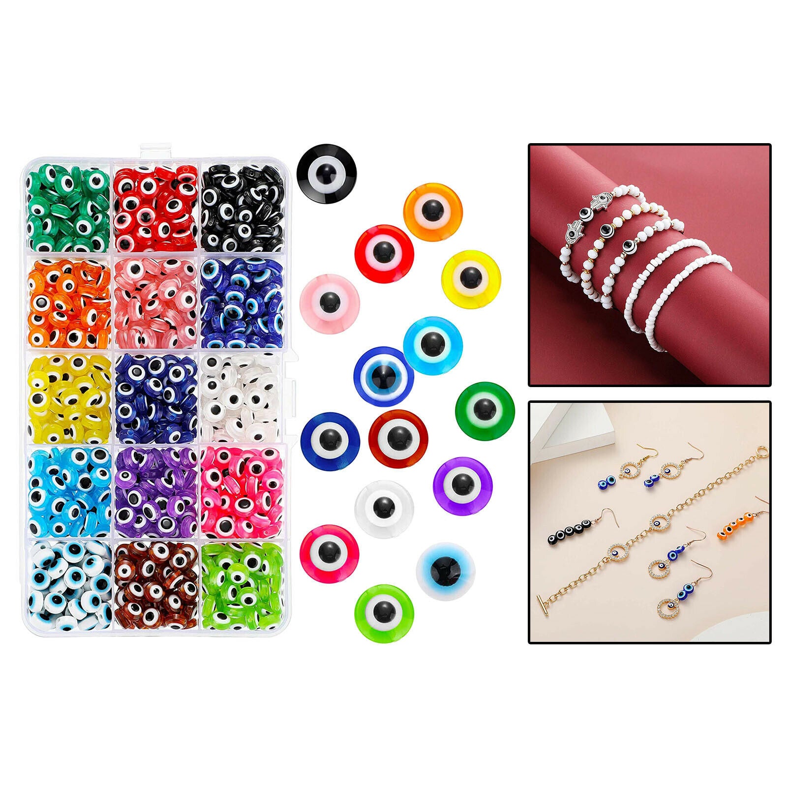 450Pack Evil Eye Lampwork Beads 8mm Round Stripe Spacer Beads Charms DIY