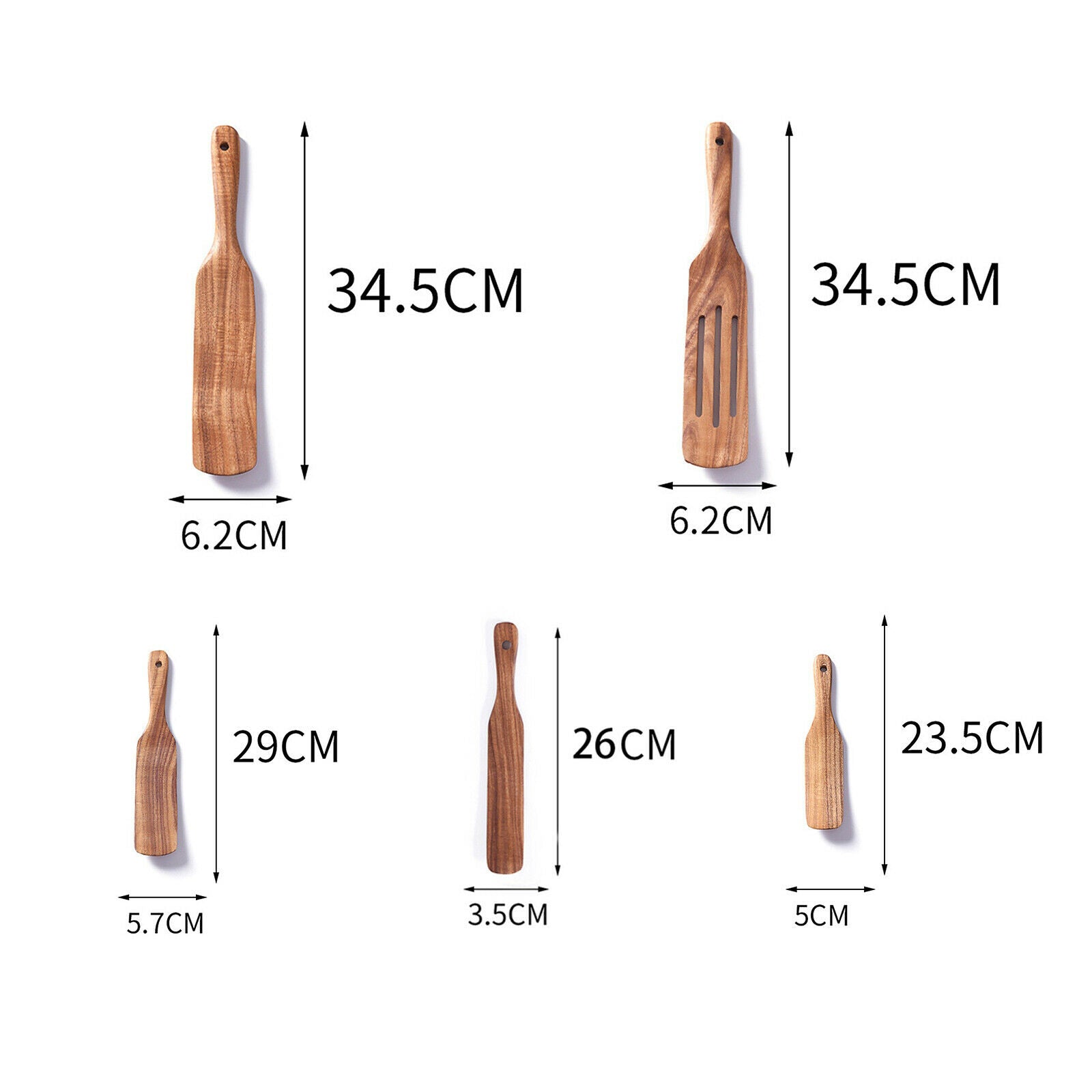 5pcs Natural Teak Kitchen Utensil Set Heat Resistant Non Stick Wood Cookware
