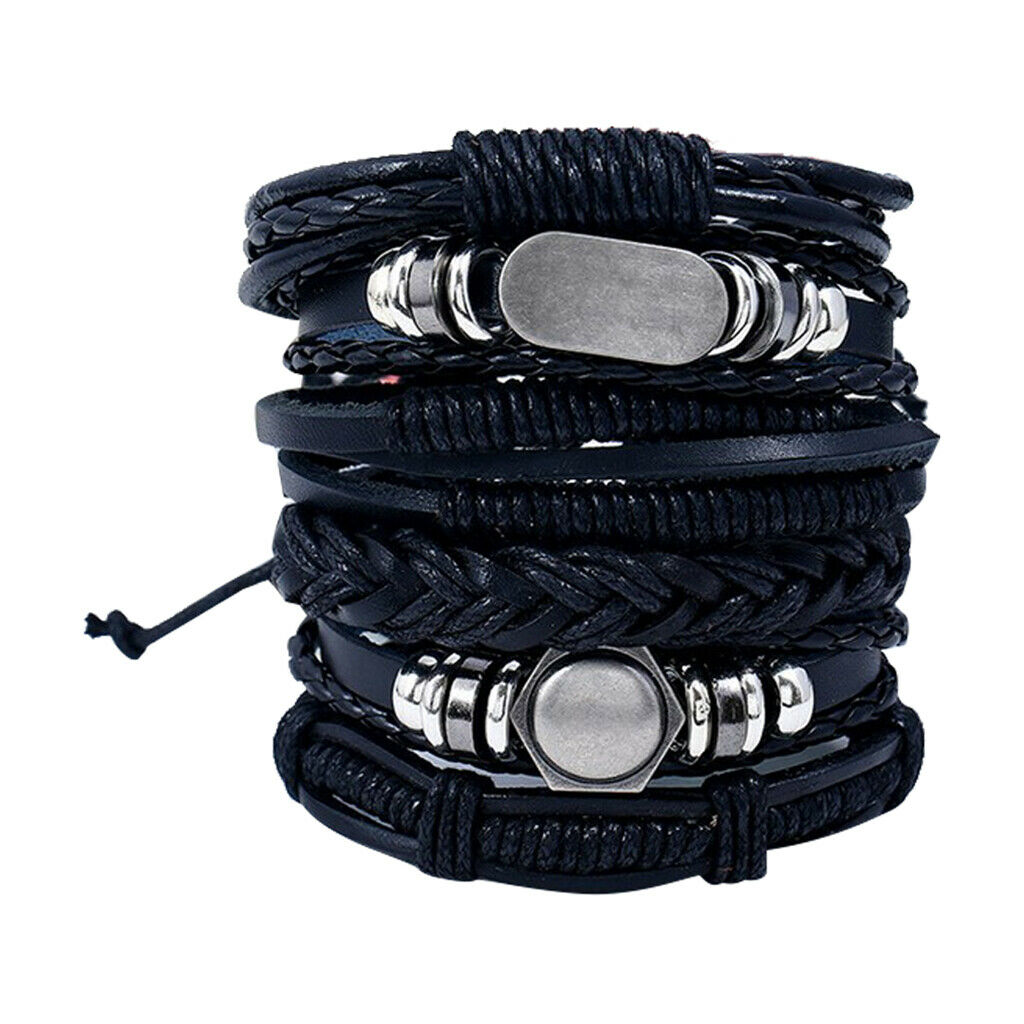 6pcs/set Braided Bracelet Handmade Leather Ethnic Tribal Multiple Bracelet