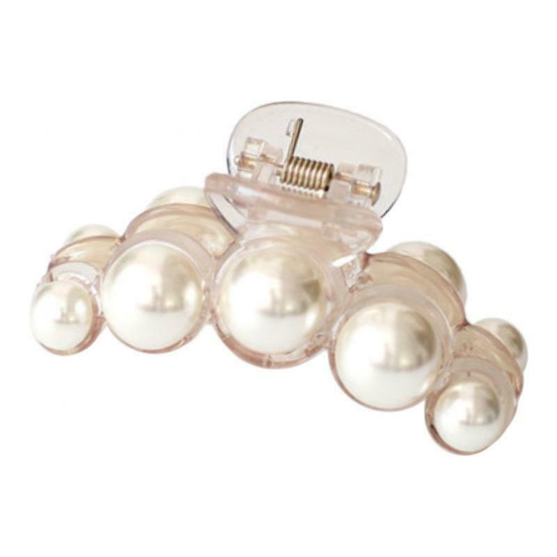 Women Girls Pearls Hair Claw No Slip Clip for Thick Thin Hair Light Brown