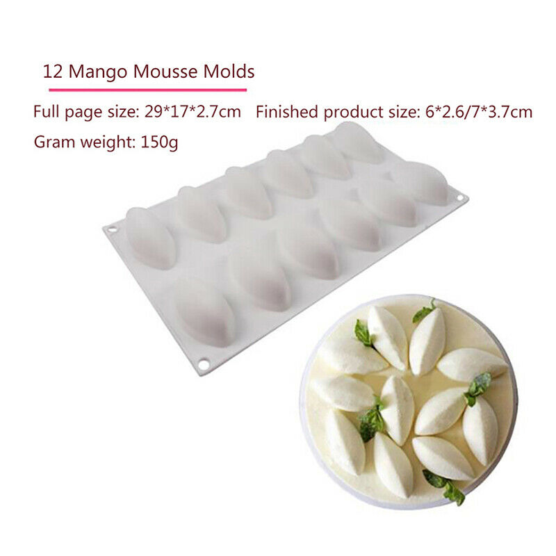 12 Cavity Silicone Cake Fondant Mold Form Quenelle Shaped Mould Mousse Cake T SJ