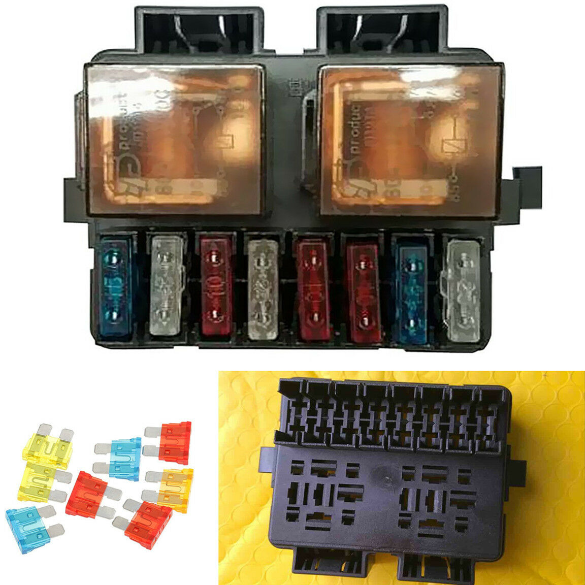 12V Car Auto Boat Truck 2 Way Relay Fuse Box Holder + 8 Pcs Blade + Terminal Kit