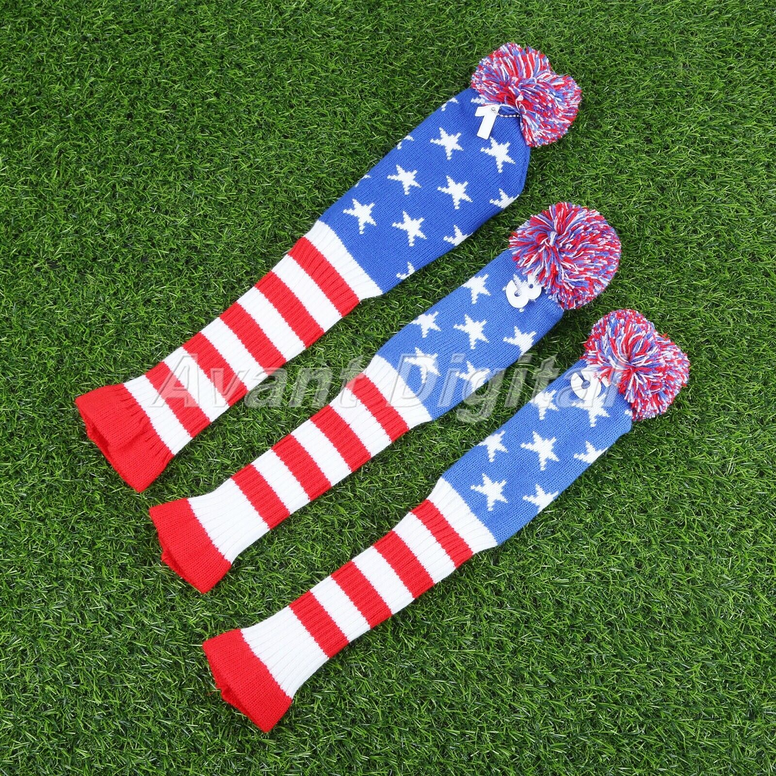 1Pack/3PCs Golf Club Iron Headcovers Knitted Pom Pom Blade Protective Case Cover