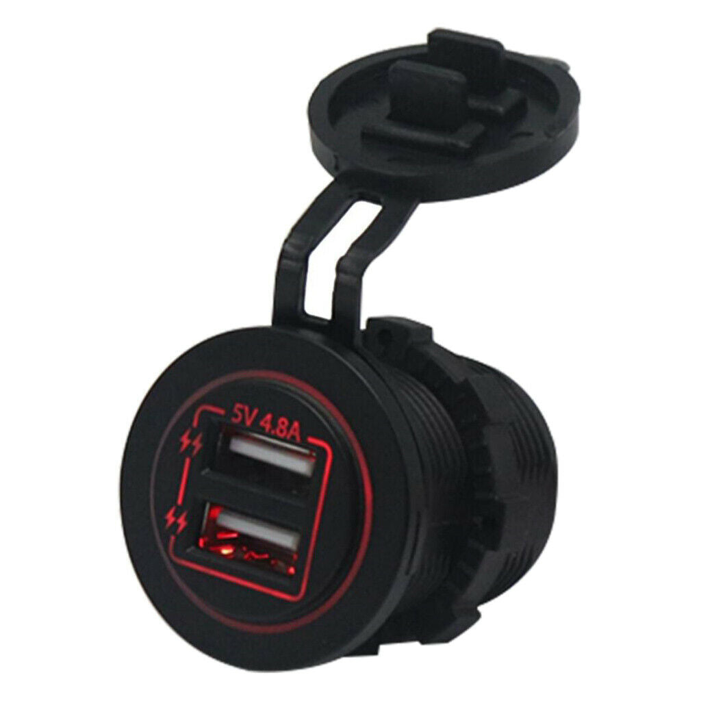 Motorcycle Car Refitted 5V 4.8A Dual USB Aperture Car Charger Red Light
