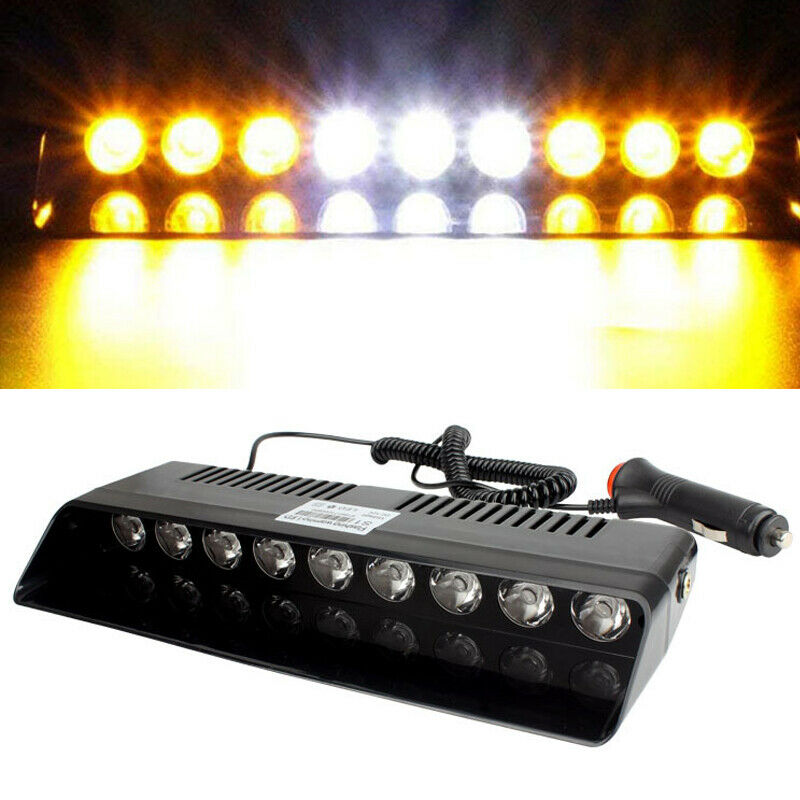 LED Emergency Strobe Light Windshield Dashboard Lamp w/ Suction Cup White Amber