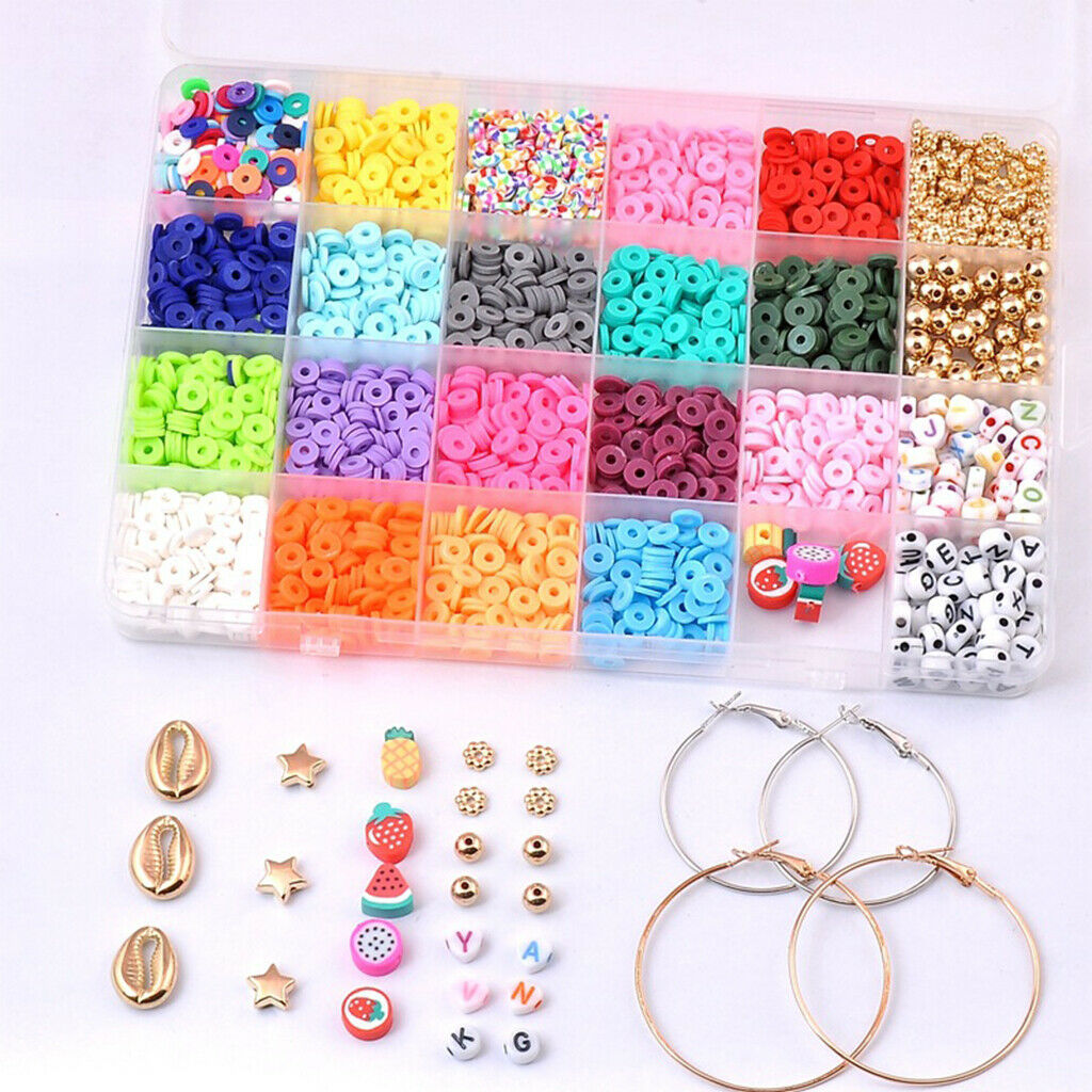 24 Kinds Polymer Clay Beads Handmade Craft Beads Flat Round Spacer Beads