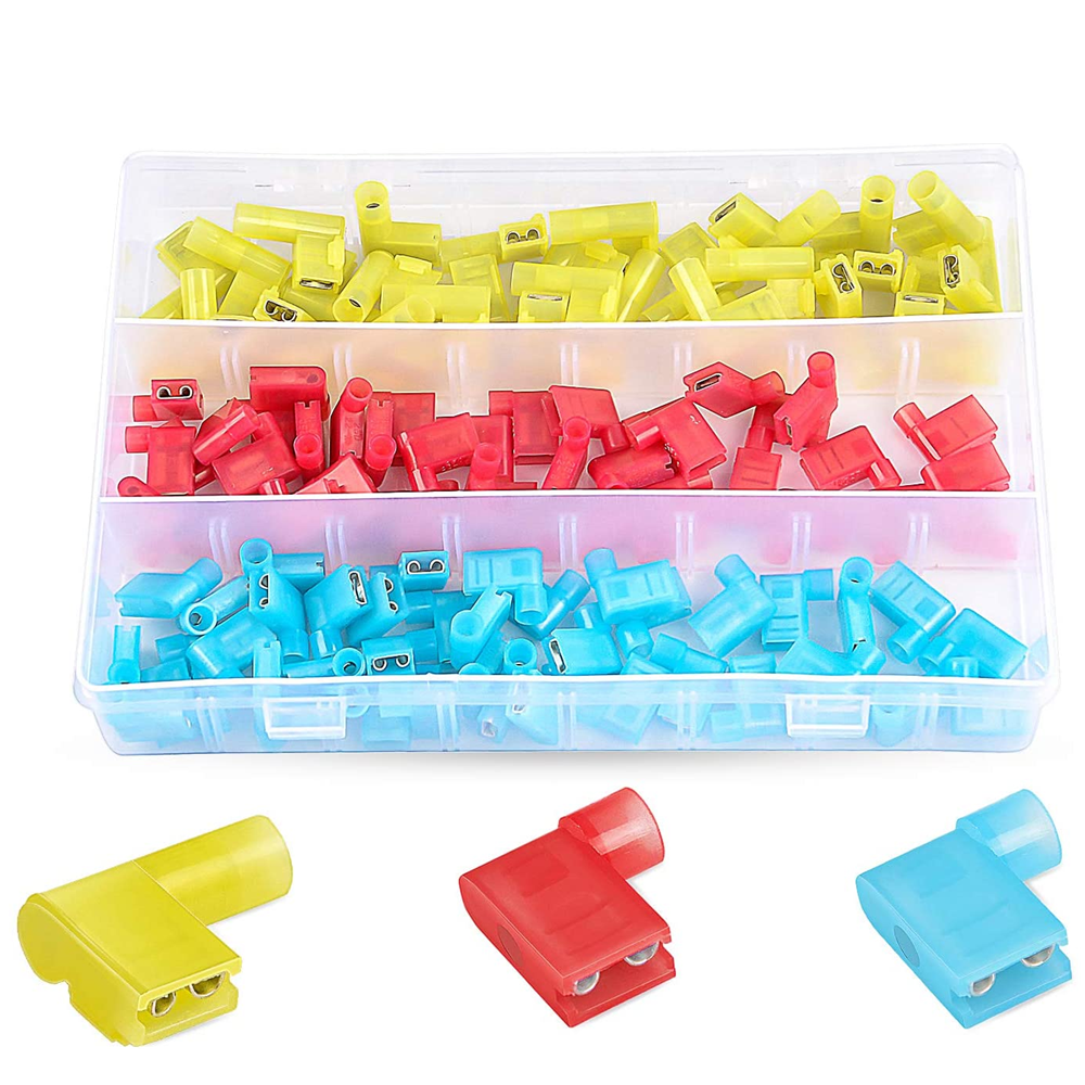 120PCS Nylon Female Flag Terminals RIght Angle Electrical Connector 22-10 Ga