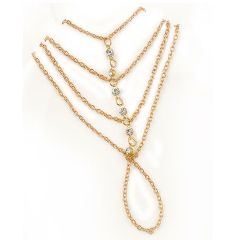 Women Cuff Bracelet Hand Harness Punk Multilayer Tassels Chain Link Rin.l8