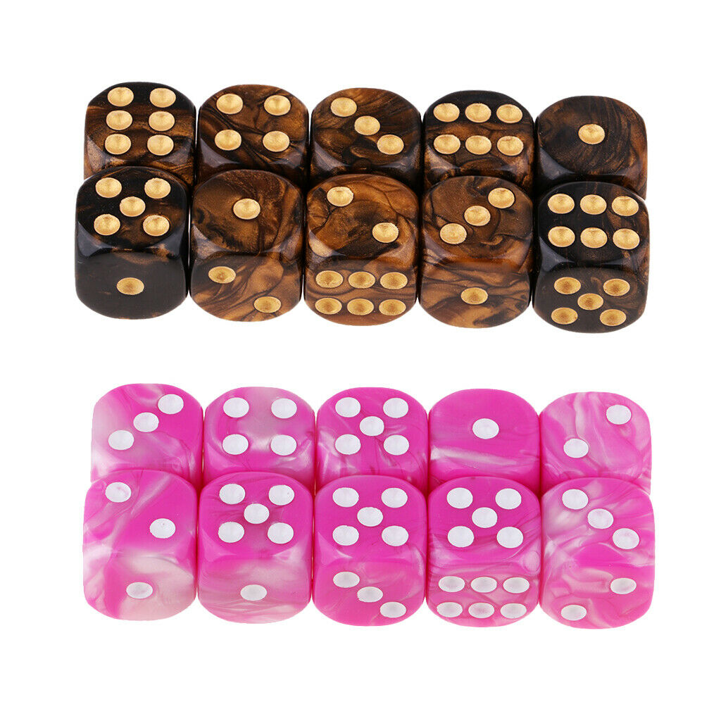 Set of 20, Two Colored Six Sided 16mm (D6) Table Game Pip Dice Set Bulk