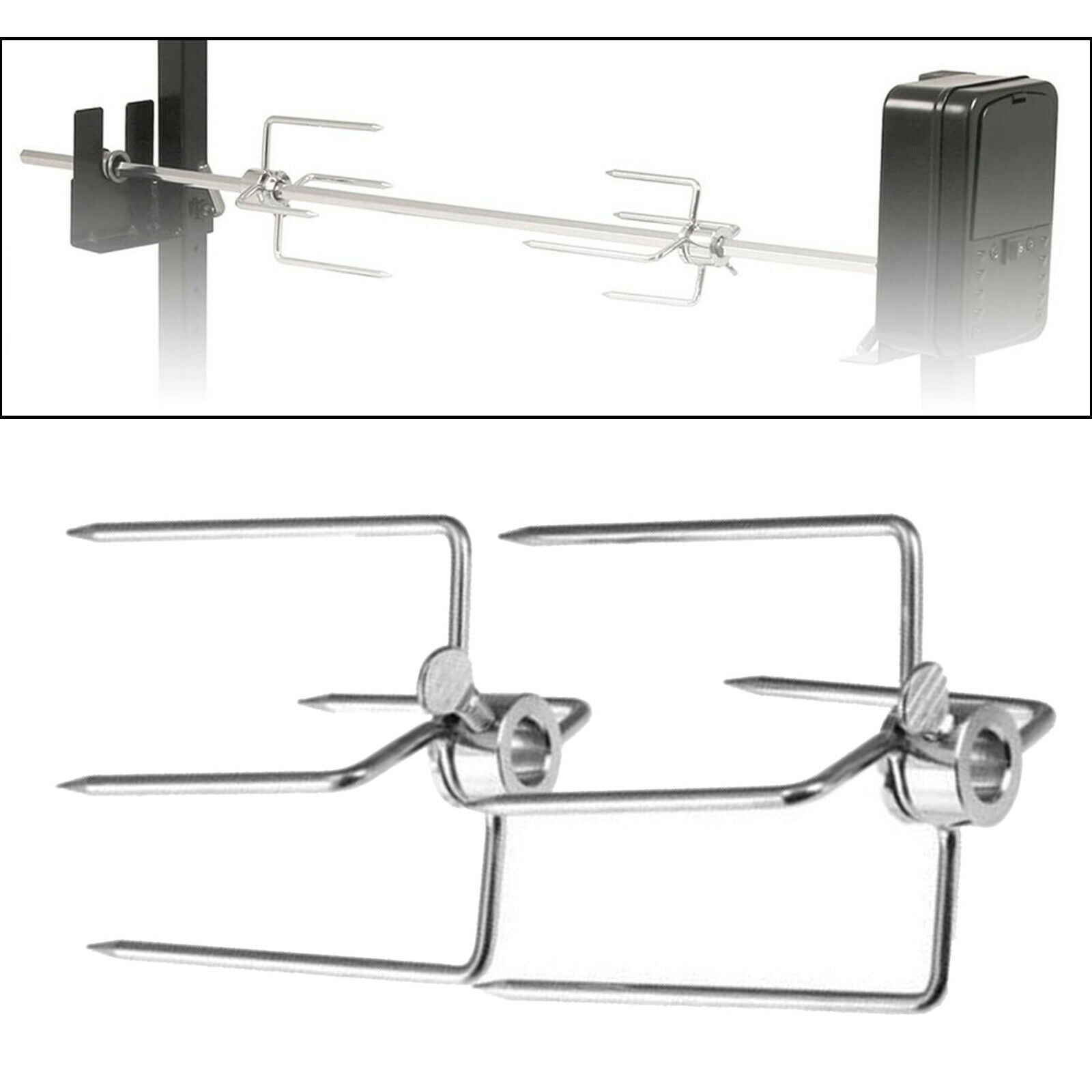 2x Rotisserie BBQ Spit Fork Chicken Beef Charcoal Grill Barbecue Accessories