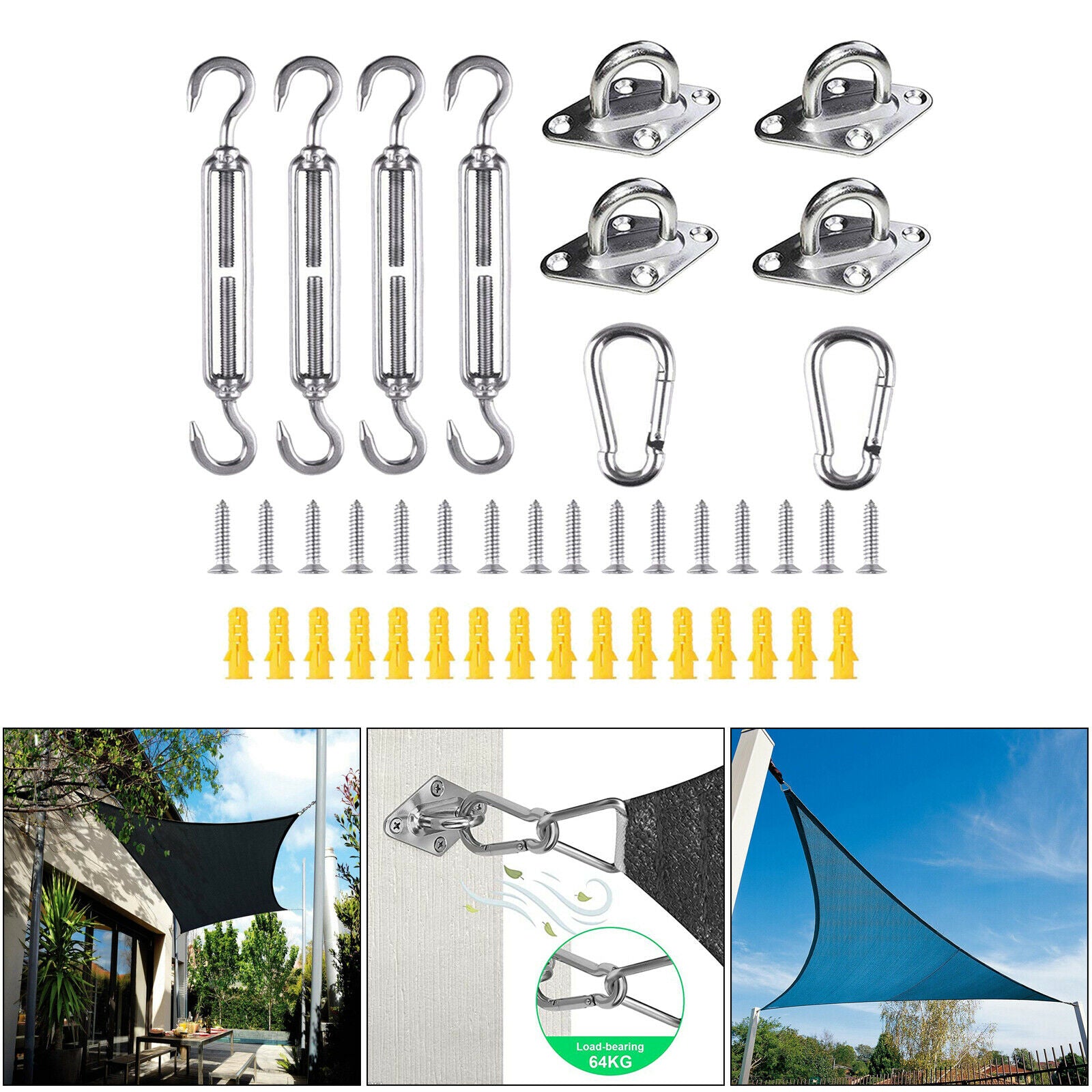 6in Square Triangle Sun Shade Sail Stainless Steel Hardware Installation Kit