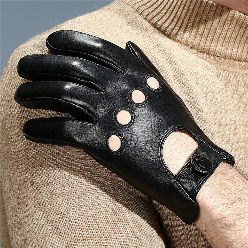Men Retro Black Leather Driving Gloves Lined Screen - Black, M
