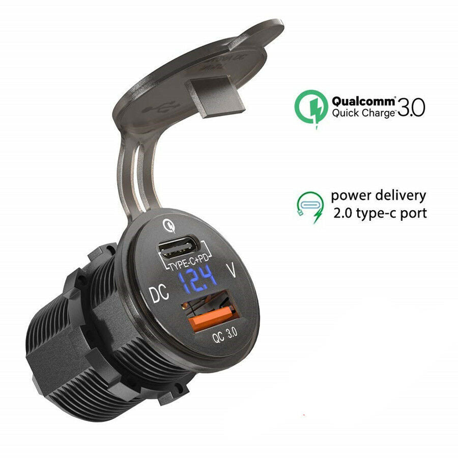 Car Truck 36W USB Type C Charger Socket with 5V/3A USB-C/Quick Charge 3.0 Ports