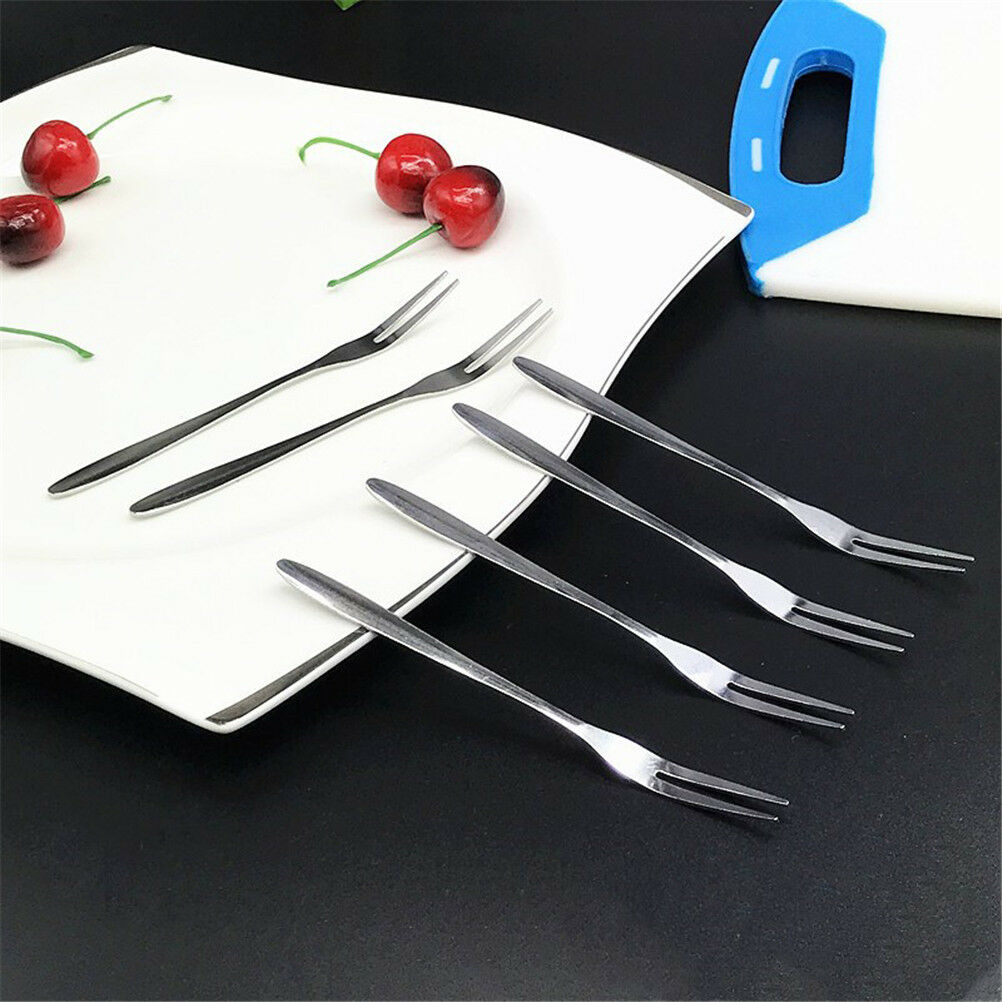 6pcs creative stainless steel fruit sign two tooth fork cake dessert for.l8
