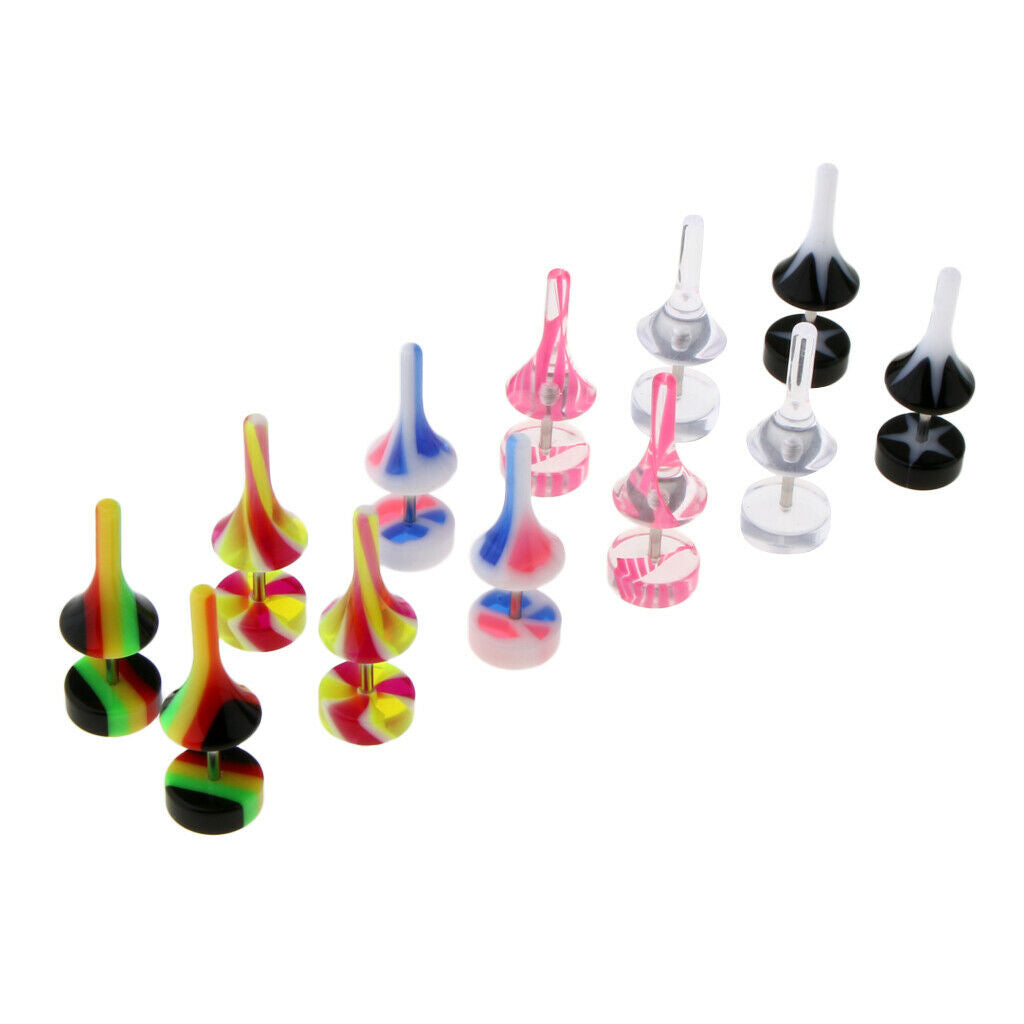 6 Pairs of Beautiful Colored Acrylic Ear Cone Kit with 16 Gauge Piercing