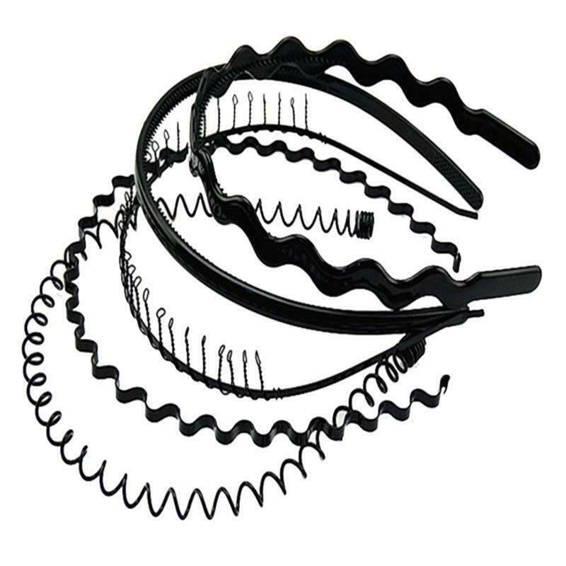 5Pcs Unisex Simple Black Metal Plastic Hair Hoop Spring Wavy Wash Face Headband