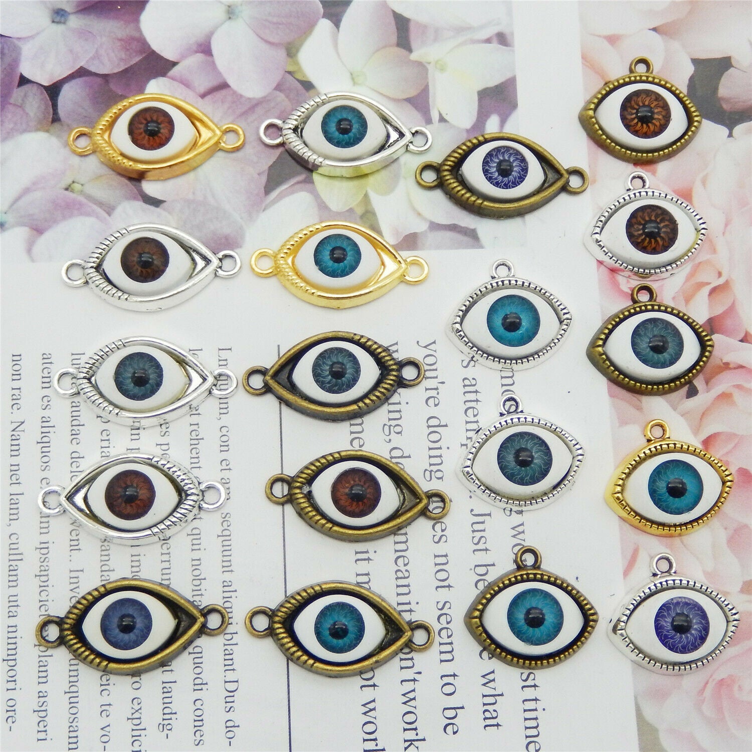 10pcs/Pack Multi-Colors Alloy Mixed Random Evil Eyes Charms Pendant DIY Findings
