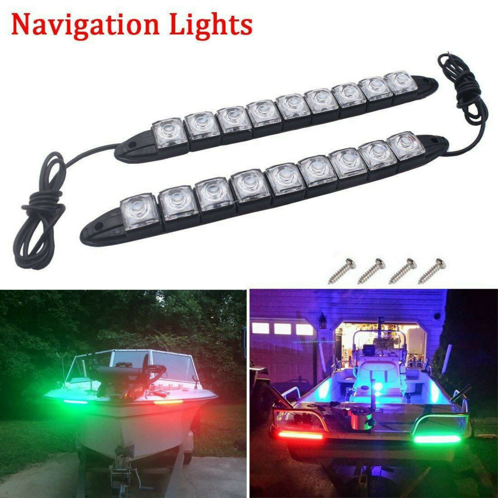 2Pcs Red Green Navigation 18 LED Marine Bow Boat 12V Yacht Pontoon Bright Lights