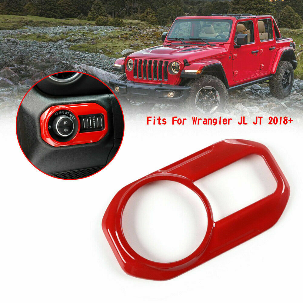 Red Headlight Switch Button Cover Trim Decoration For 2018+ Jeep Wrangler JL JT
