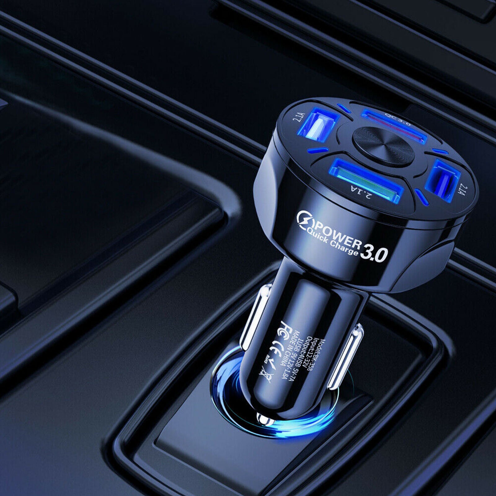 4-Port USB Car Charger Adapter LED Display QC3.0 Fast Good Adapter Charging
