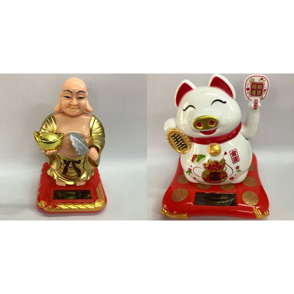 Solar Powered Lucky Pig  Buddha Statue Car Dashboard Ornaments Kids Toys