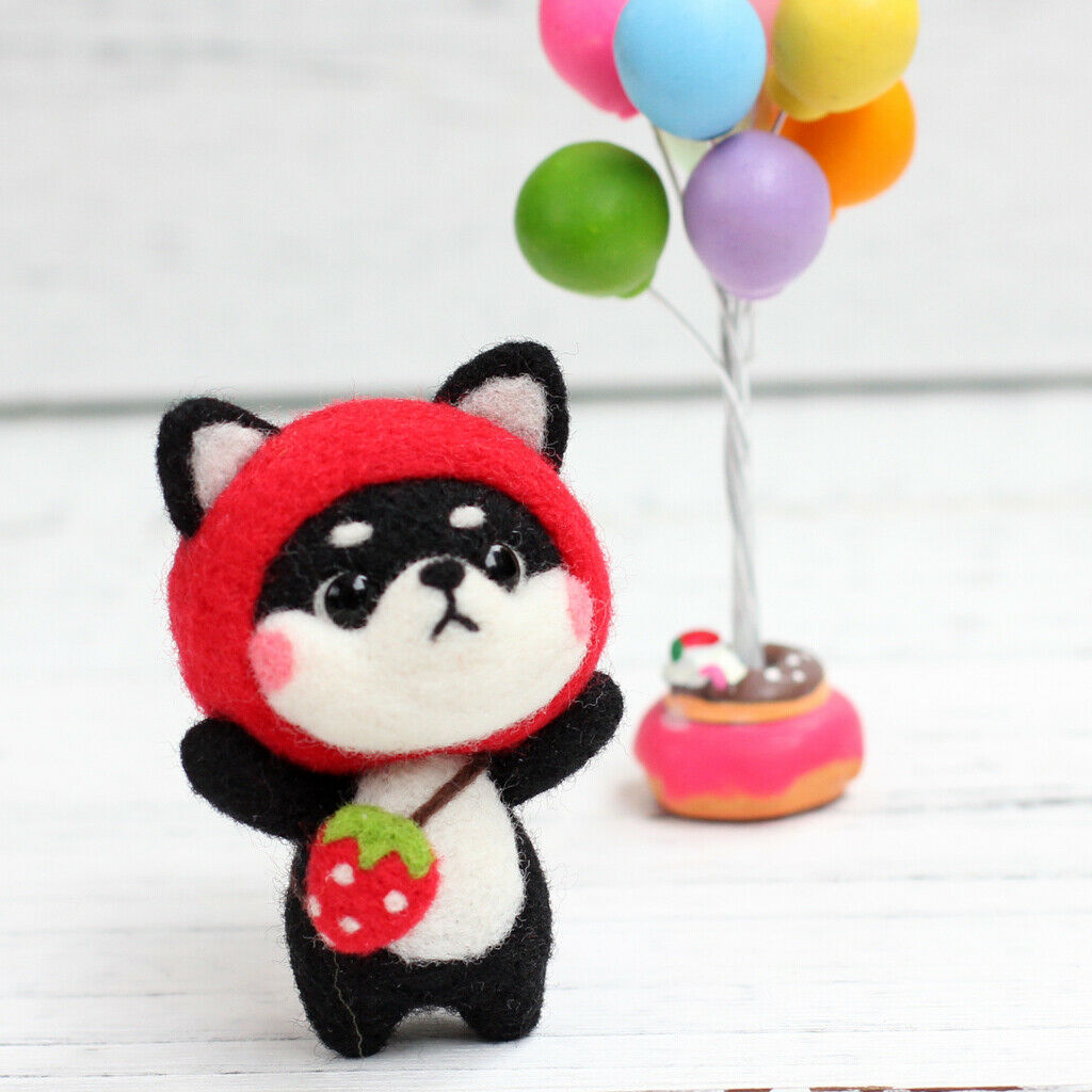 2pcs Animal  Felting Kit DIY Materials - Strawberry Series Shiba Inu
