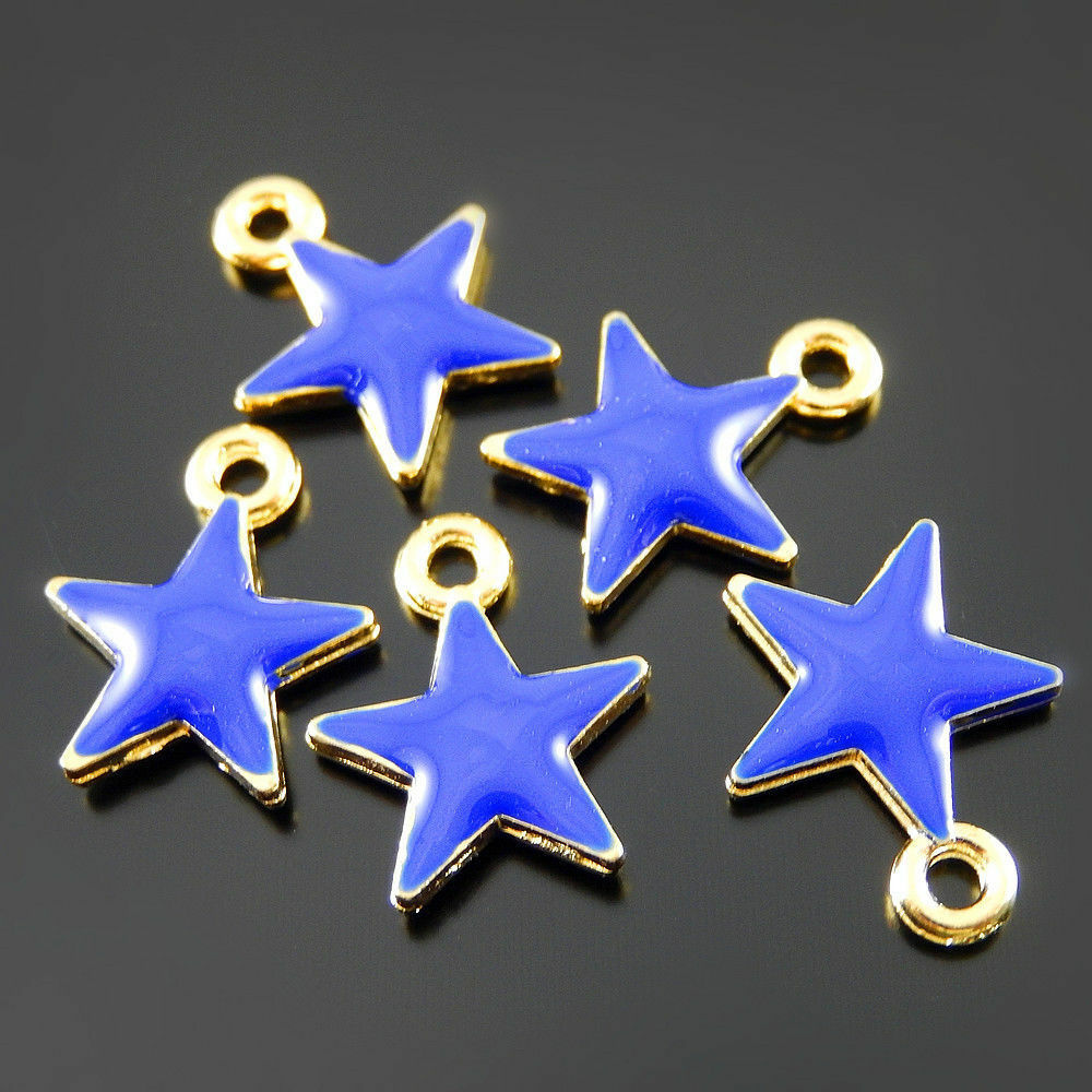 20 pcs Blue Enamel Zinc Alloy Five-pointed Star Charms Pendant Findings 52070