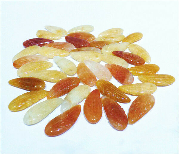 10Pcs 24x10x4mm Natural Yellow Aventurine Hand-Carved Leaf Pendant Beads HH8384