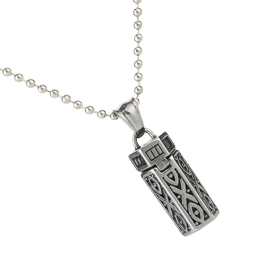 Stainless Steel Hexagon Pillar Pendant Women Man Necklace Ash Urn