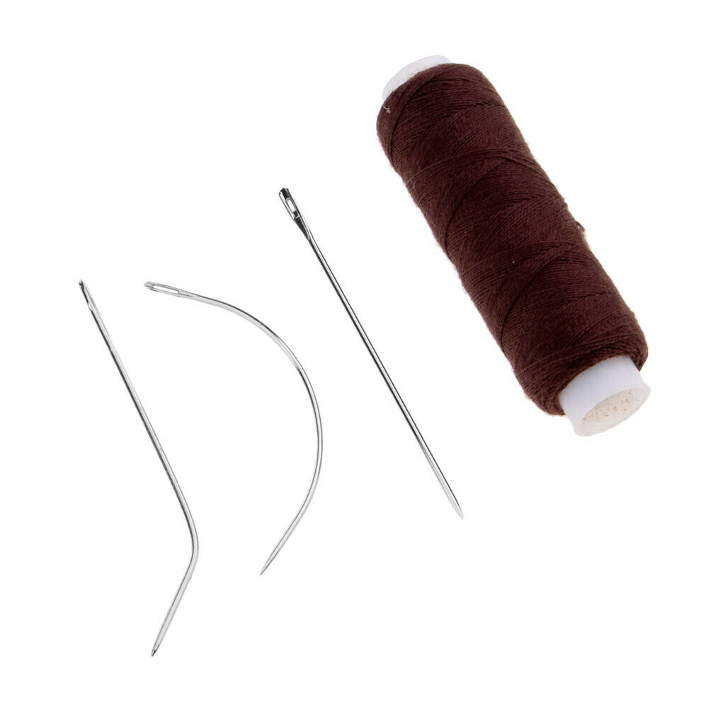 2x Polyester Weaving Sewing Thread & 6pcs Needles for Making Wig Drapery