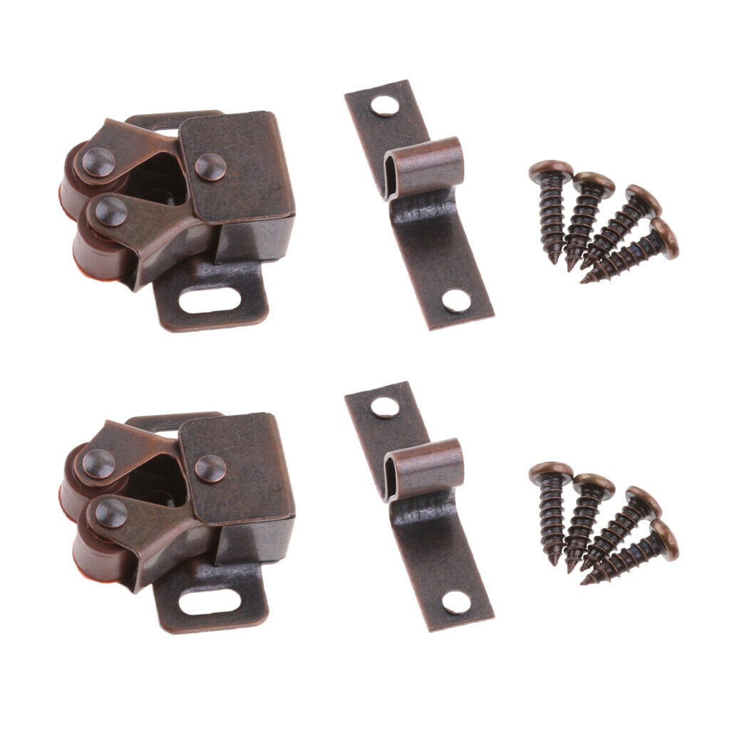 2xCabinet Cupboard Furniture Door Magnetic Catch Stopper Roller Latch_Bronze