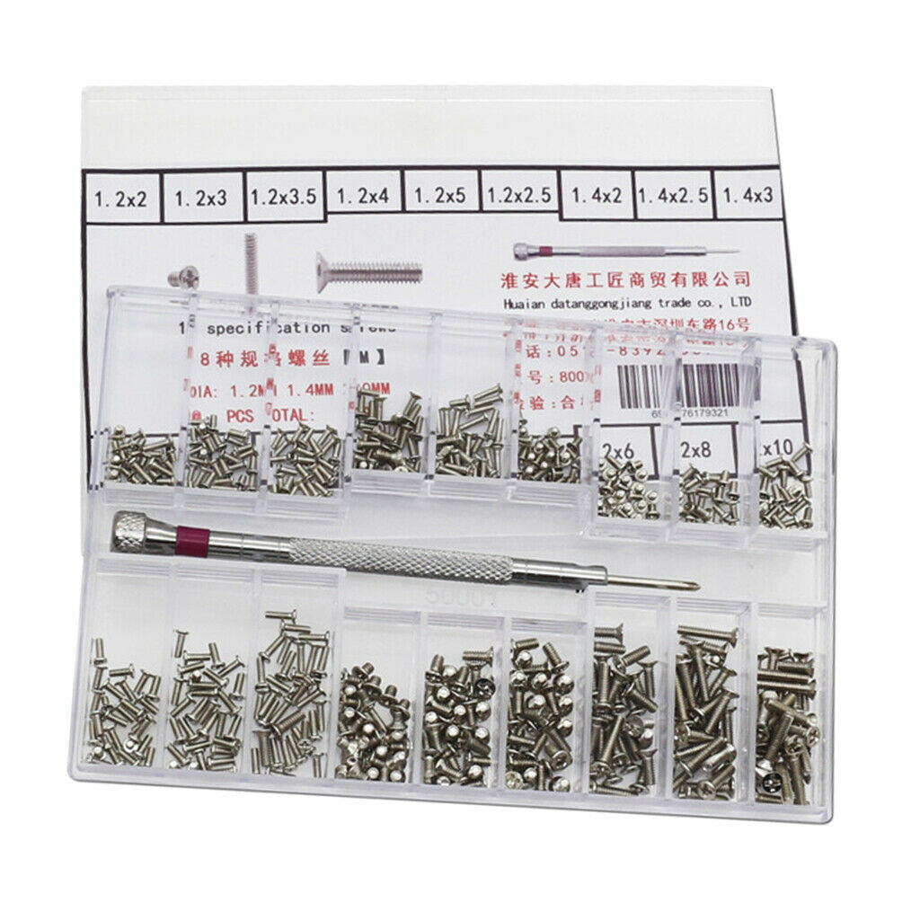 500pcs 18types Screw Nuts Watch Screws Electronics Repair Tool 1.2-2.0mm