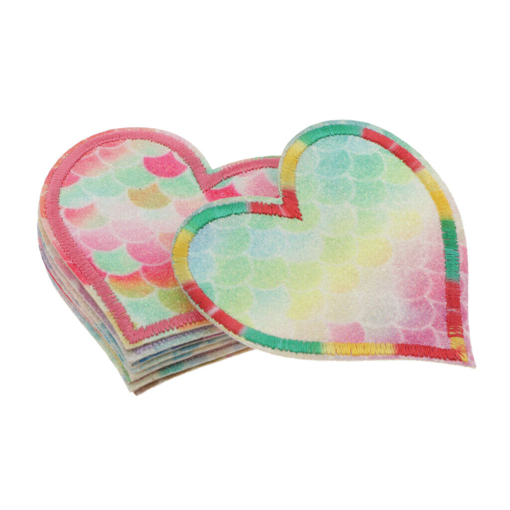 9Pcs Heart Iron/Sew On Patch Mermaid Badge Jeans Jackets Applique Bulk