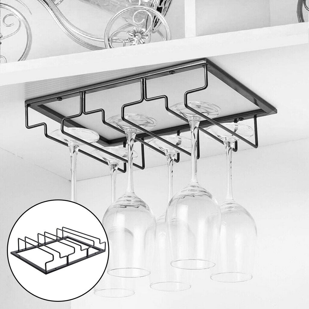 Wine Glass Holder Under Cabinet Metal Rack Glasses Storage 3 Rows Black Iron