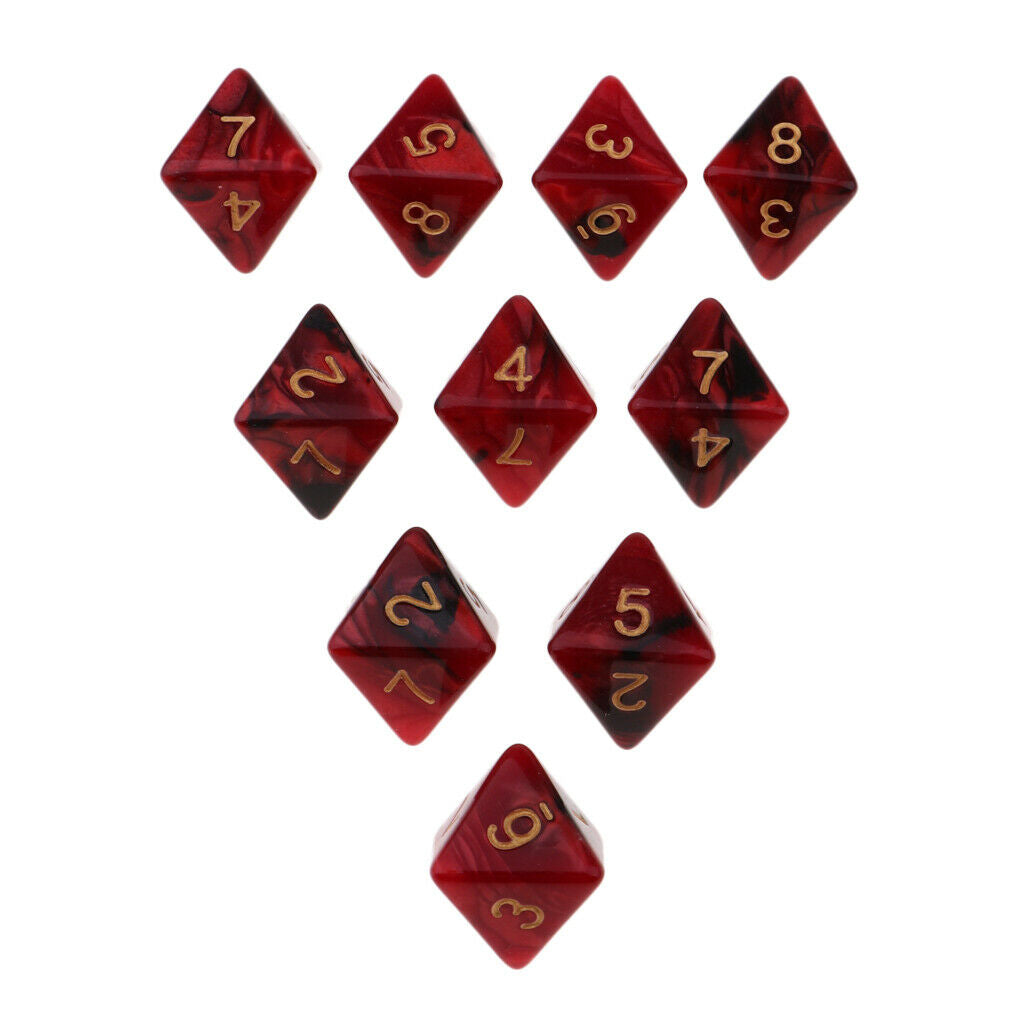 10pcs Multi-sided Dice Polyhedron Dice D8 for D&D TRPG Table Game Black+Red